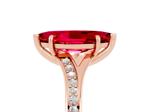 Rose gold Marquise Cut Ruby Solitaire Ring with Pavé Band and Prong Setting_17