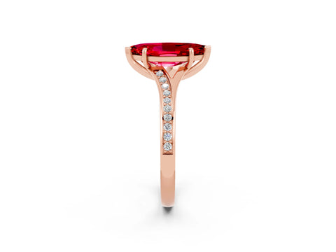 Rose gold Marquise Cut Ruby Solitaire Ring with Pavé Band and Prong Setting_2