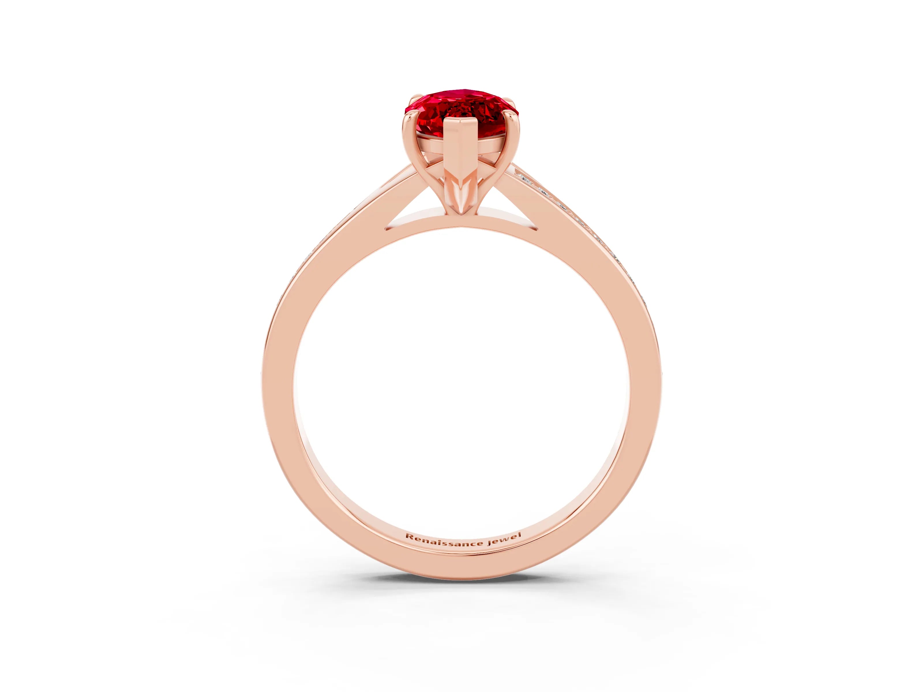 Rose gold Marquise Cut Ruby Solitaire Ring with Pavé Band and Prong Setting_3