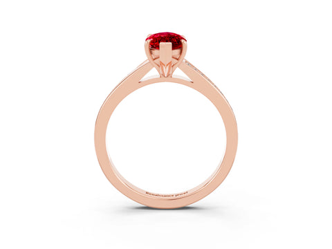 Rose gold Marquise Cut Ruby Solitaire Ring with Pavé Band and Prong Setting_3