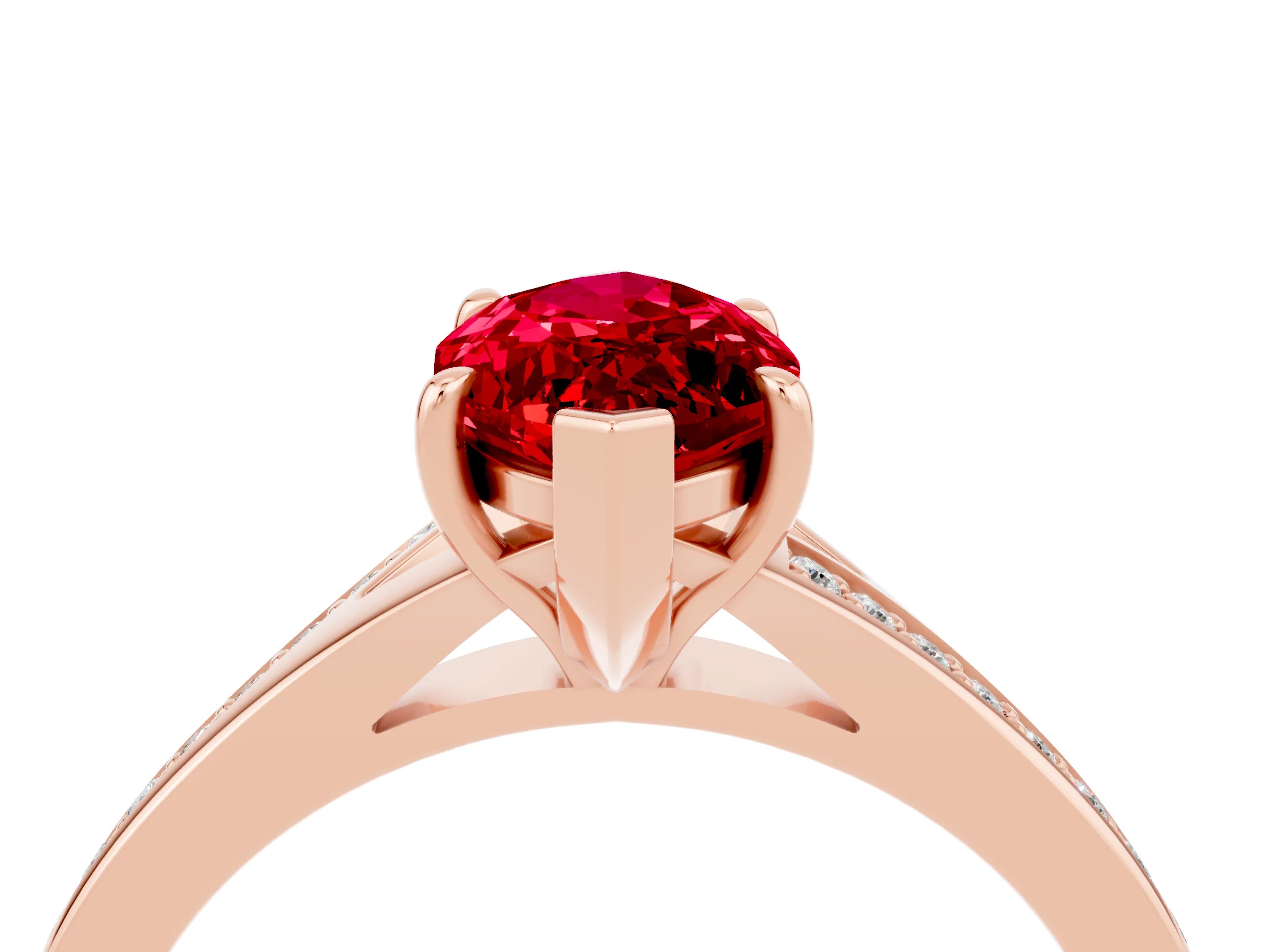 Rose gold Marquise Cut Ruby Solitaire Ring with Pavé Band and Prong Setting_4
