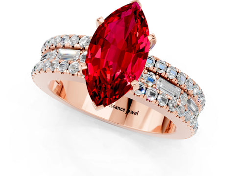 Rose gold Marquise Cut Ruby Solitaire Ring with Pavé and Channel Set Band_1