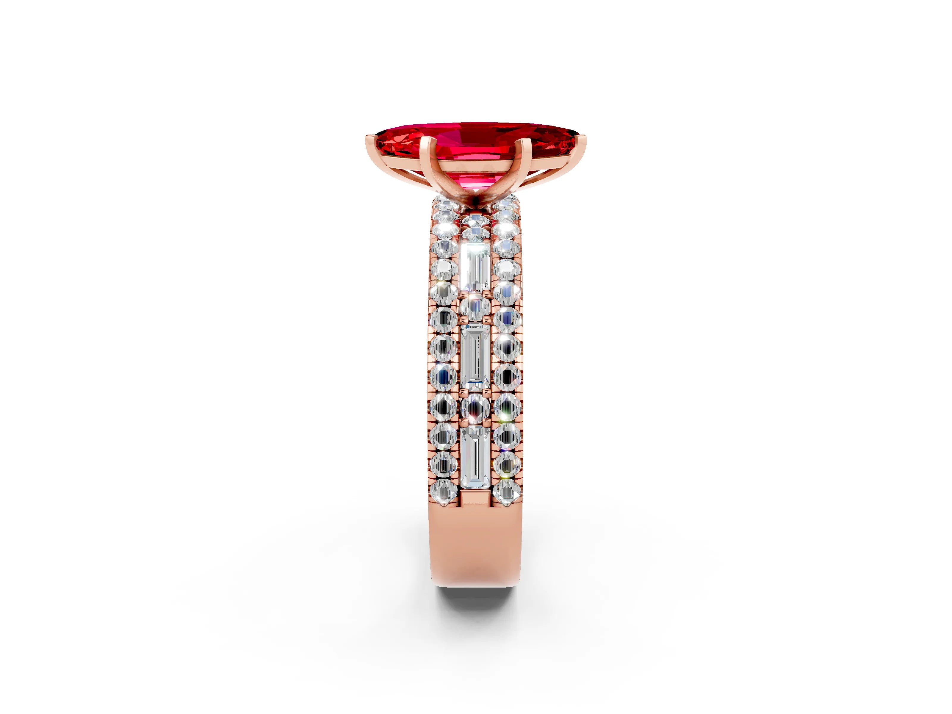 Rose gold Marquise Cut Ruby Solitaire Ring with Pavé and Channel Set Band_2