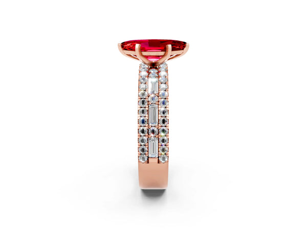 Rose gold Marquise Cut Ruby Solitaire Ring with Pavé and Channel Set Band