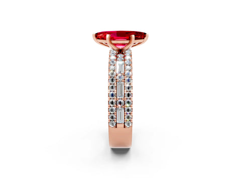 Rose gold Marquise Cut Ruby Solitaire Ring with Pavé and Channel Set Band_2