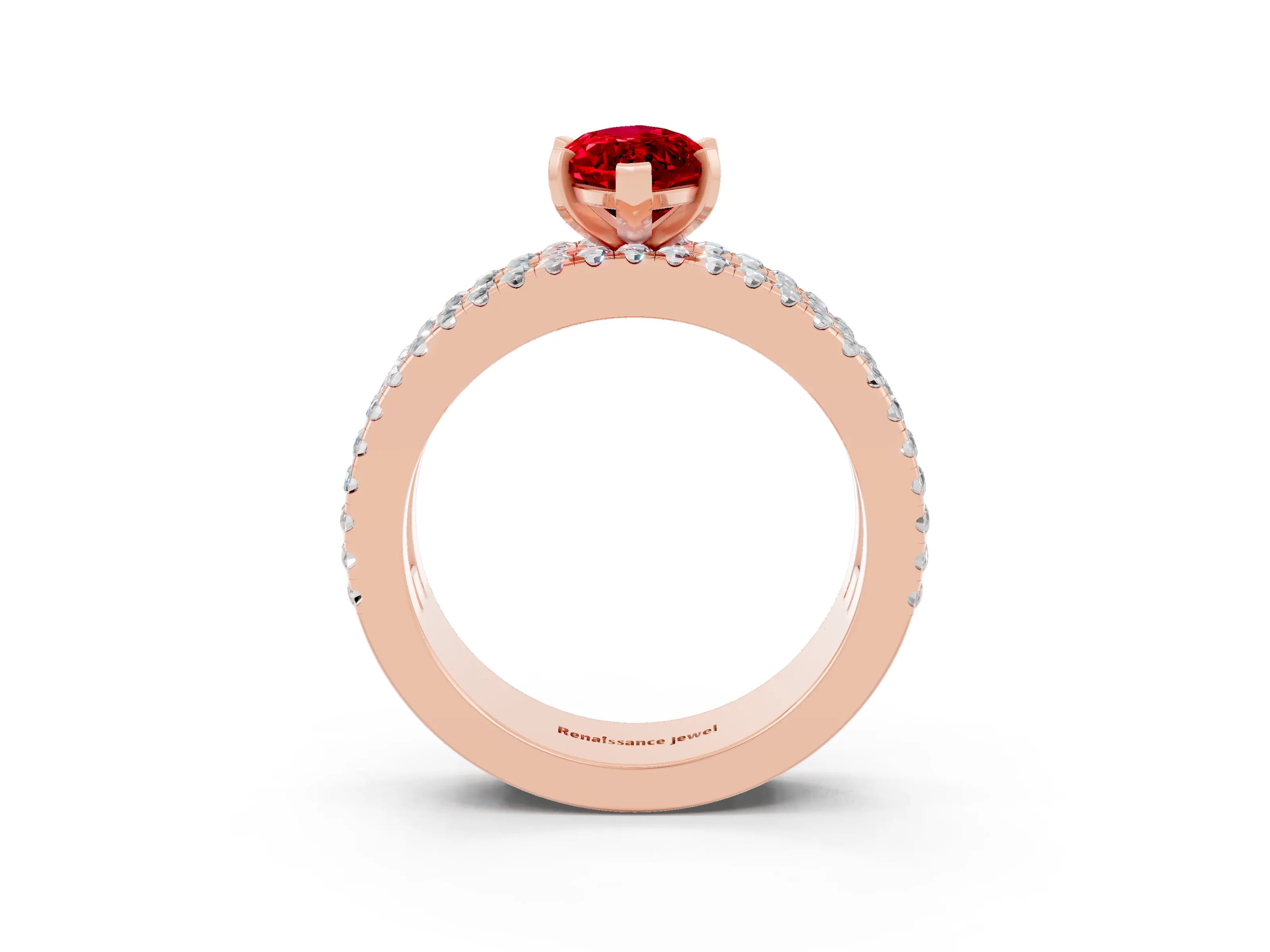 Rose gold Marquise Cut Ruby Solitaire Ring with Pavé and Channel Set Band_3