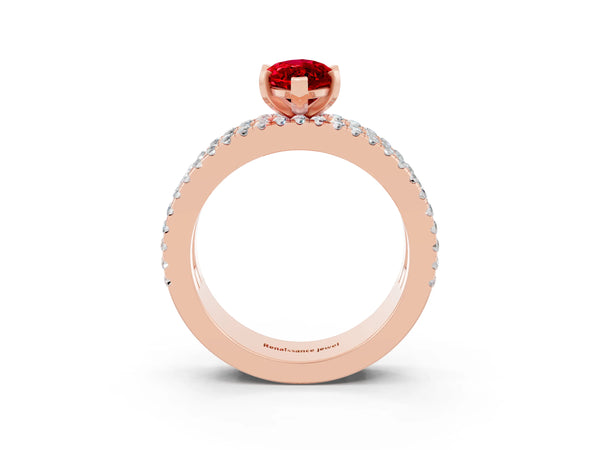 Rose gold Marquise Cut Ruby Solitaire Ring with Pavé and Channel Set Band