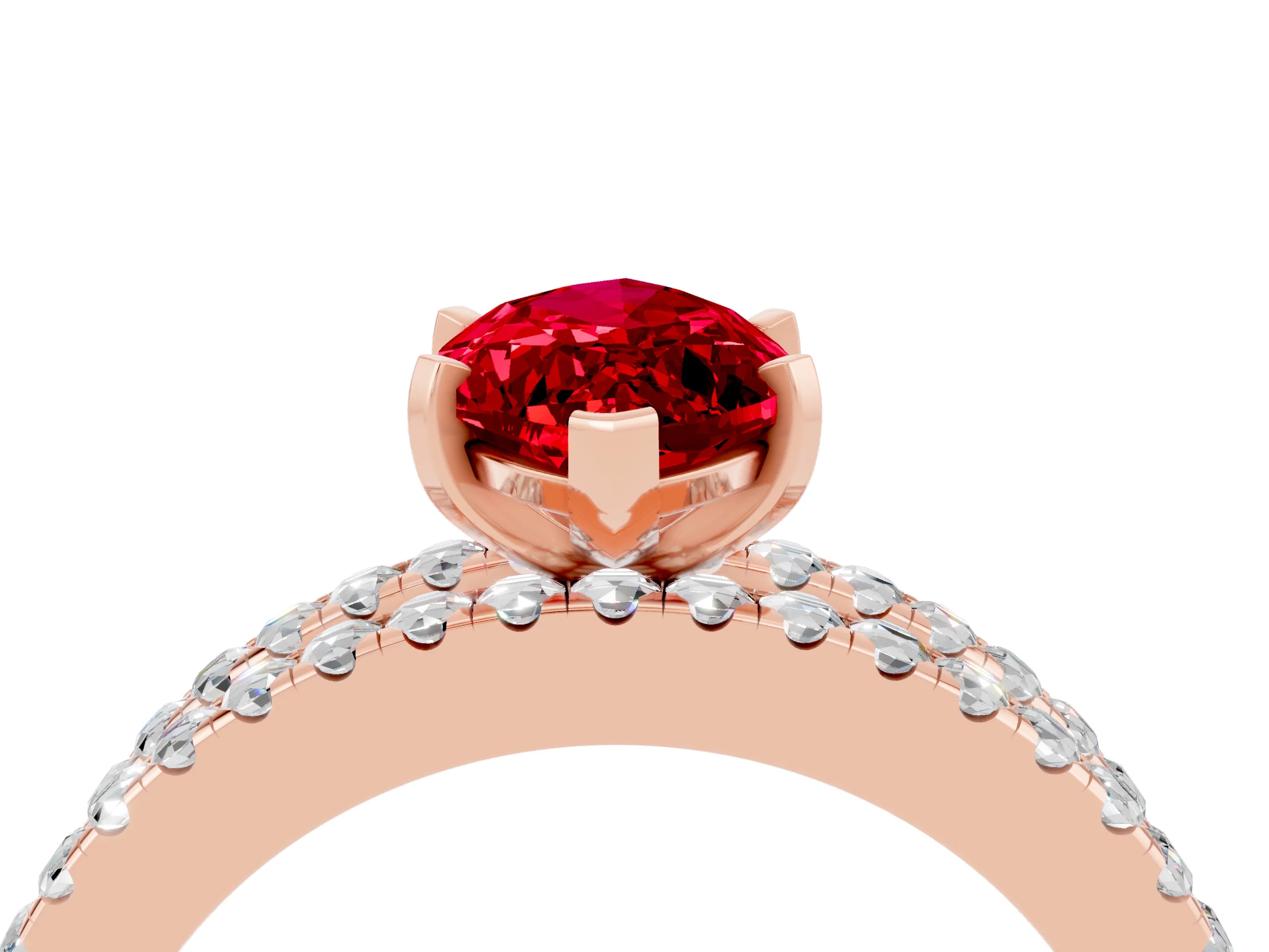 Rose gold Marquise Cut Ruby Solitaire Ring with Pavé and Channel Set Band_4