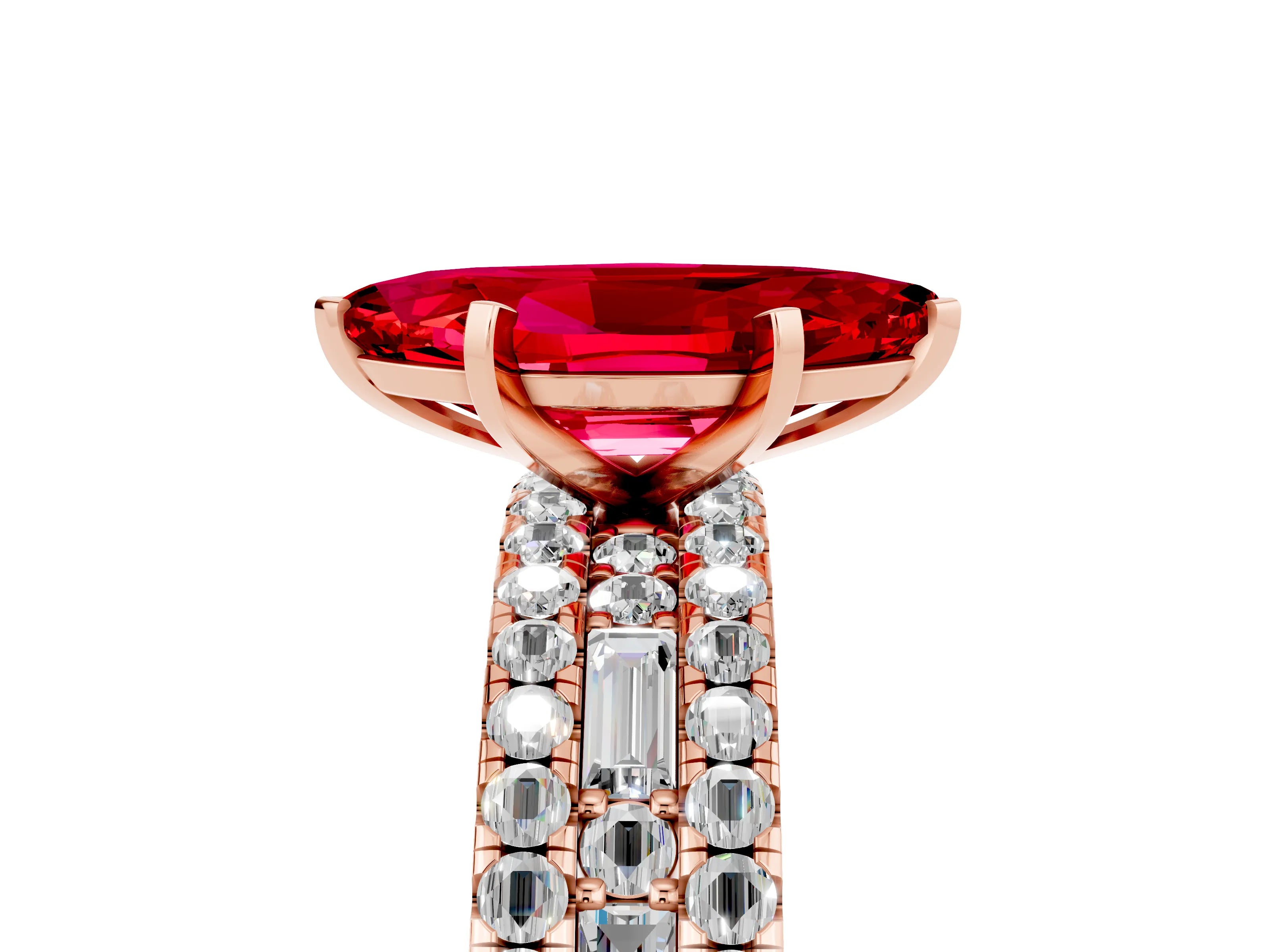 Rose gold Marquise Cut Ruby Solitaire Ring with Pavé and Channel Set Band_5