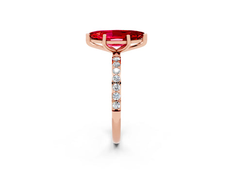 Rose gold Marquise Cut Ruby Solitaire Ring with Pave Band and Four Prong Setting_26