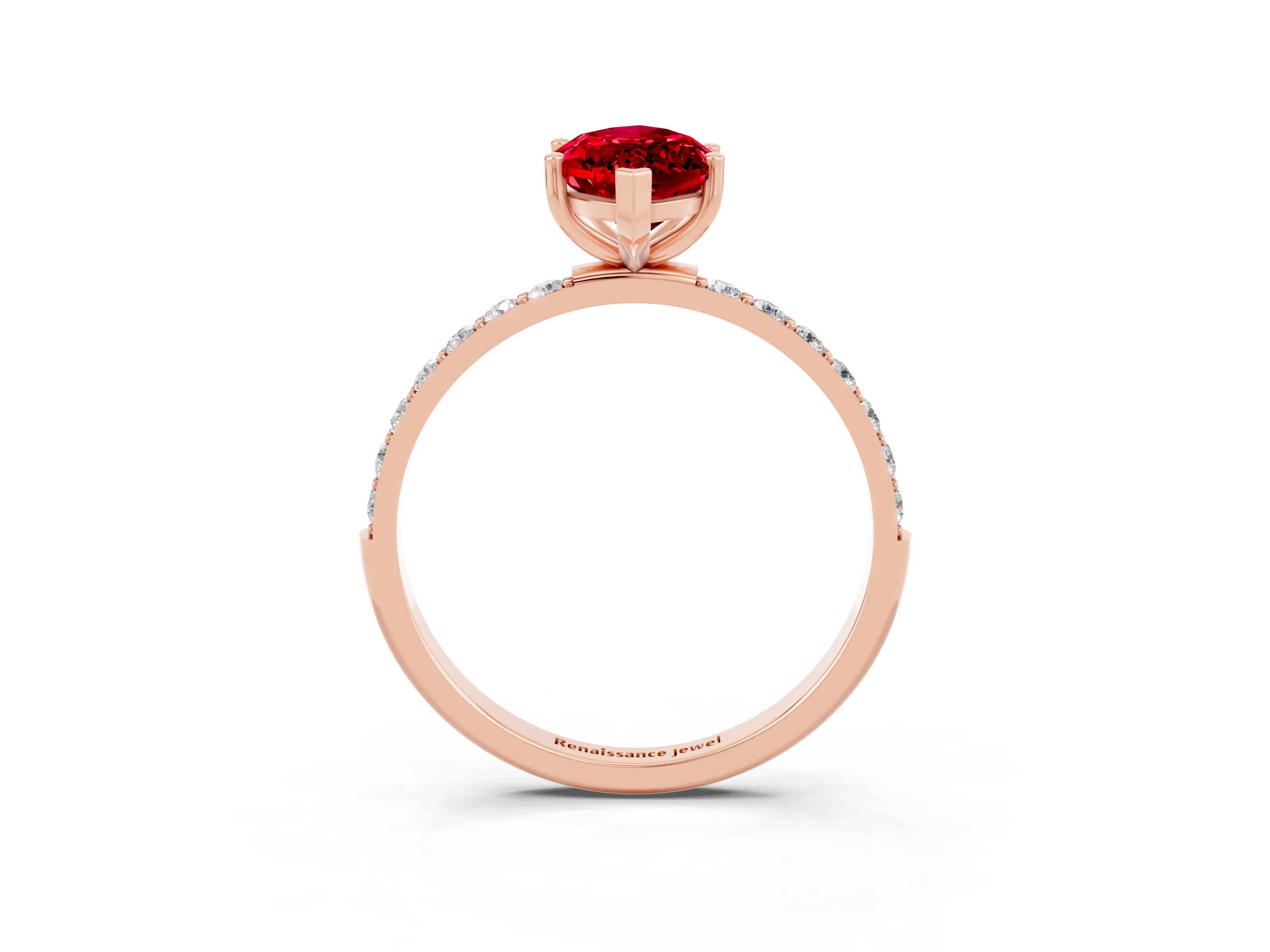 Rose gold Marquise Cut Ruby Solitaire Ring with Pave Band and Four Prong Setting_27
