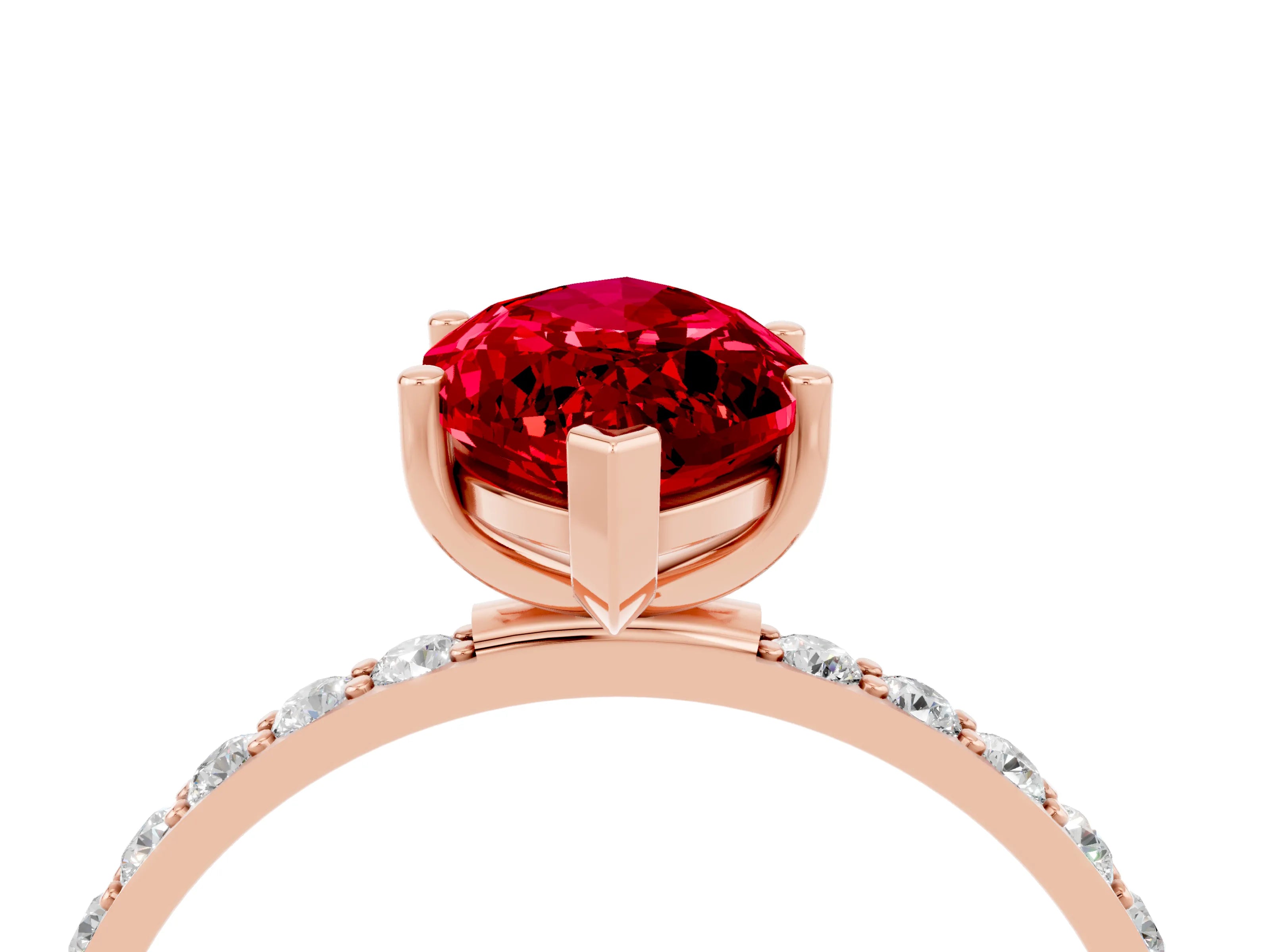 Rose gold Marquise Cut Ruby Solitaire Ring with Pave Band and Four Prong Setting_28