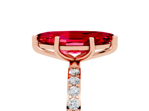 Rose gold Marquise Cut Ruby Solitaire Ring with Pave Band and Four Prong Setting_29