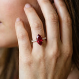 Rose gold Marquise Cut Ruby Solitaire Ring with Round  Pavé Band and Four-Prong Setting_32