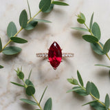 Rose gold Marquise Cut Ruby Solitaire Ring with Round  Pavé Band and Four-Prong Setting_33