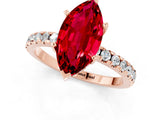 Rose gold Marquise Cut Ruby Solitaire Ring with Round  Pavé Band and Four-Prong Setting_45