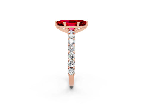 Rose gold Marquise Cut Ruby Solitaire Ring with Shared Prong Pavé Band and Four-Prong Setting_2