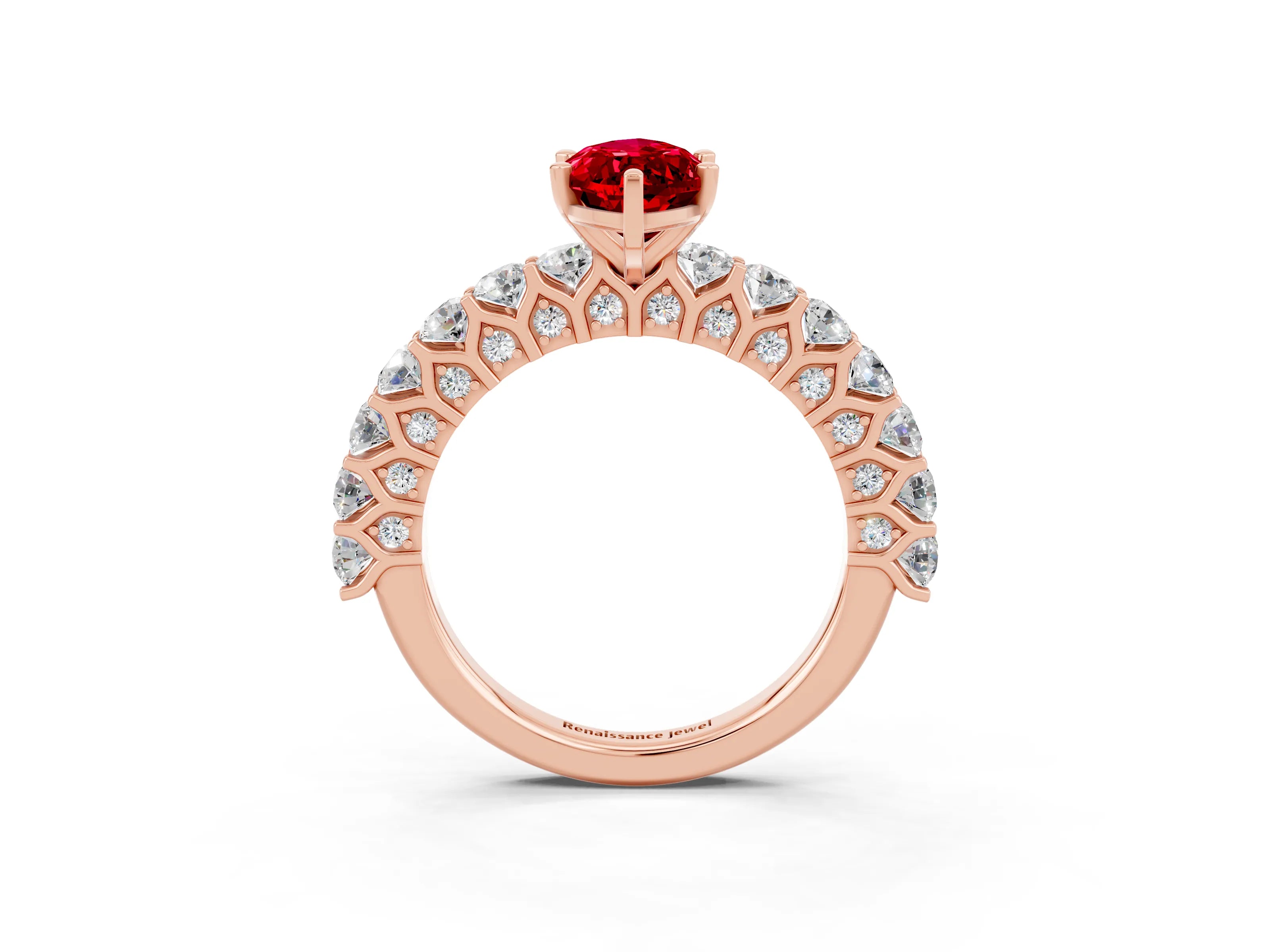 Rose gold Marquise Cut Ruby Solitaire Ring with Shared Prong Pavé Band and Four-Prong Setting_3