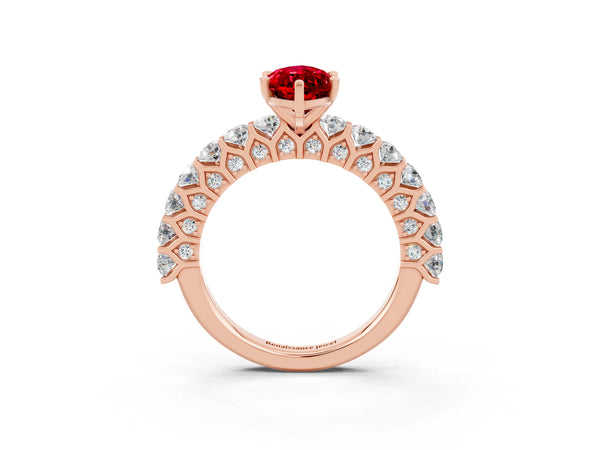 Rose gold Marquise Cut Ruby Solitaire Ring with Shared Prong Pavé Band and Four-Prong Setting