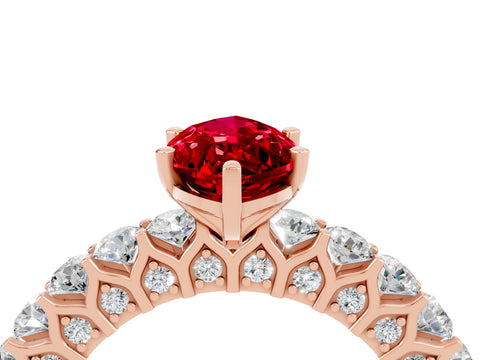 Rose gold Marquise Cut Ruby Solitaire Ring with Shared Prong Pavé Band and Four-Prong Setting_4