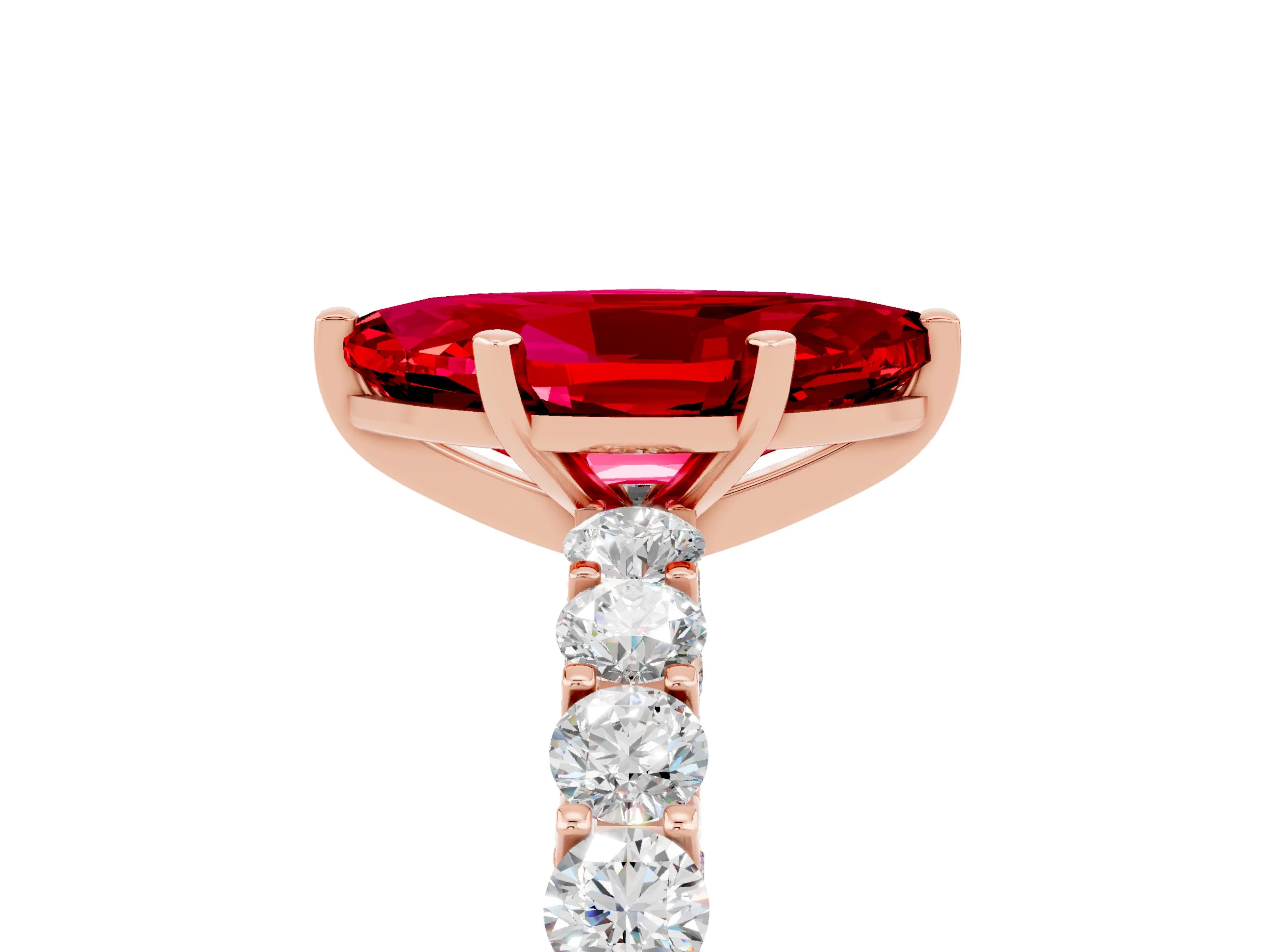 Rose gold Marquise Cut Ruby Solitaire Ring with Shared Prong Pavé Band and Four-Prong Setting_5