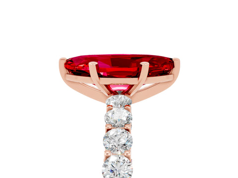 Rose gold Marquise Cut Ruby Solitaire Ring with Shared Prong Pavé Band and Four-Prong Setting_5