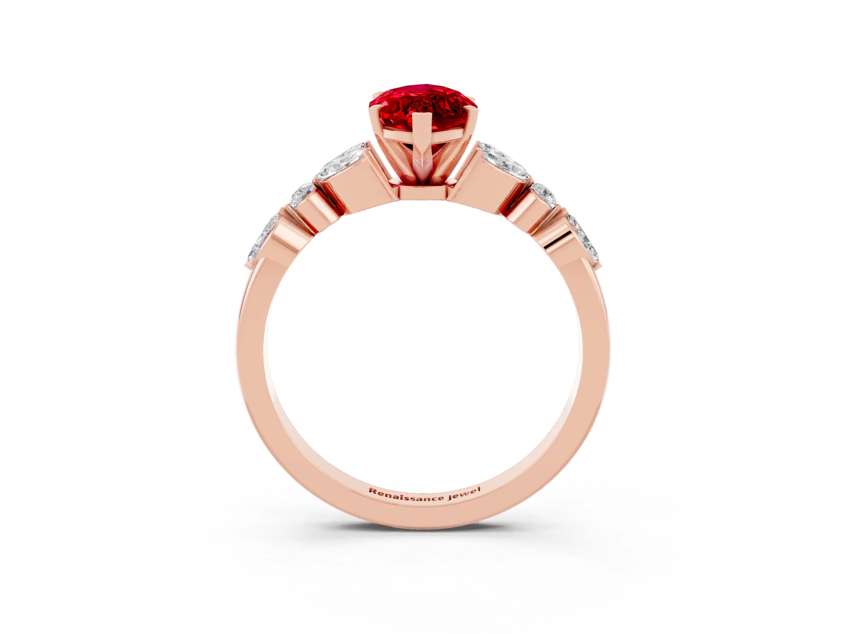 Rose gold Marquise Cut Ruby Solitaire Ring with Side Stones and Four-Prong Setting_15