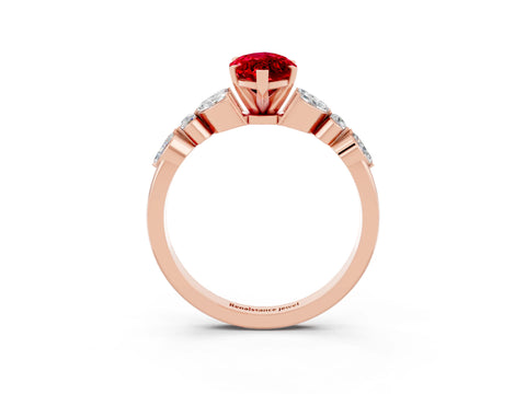 Rose gold Marquise Cut Ruby Solitaire Ring with Side Stones and Four-Prong Setting_15