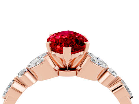 Rose gold Marquise Cut Ruby Solitaire Ring with Side Stones and Four-Prong Setting_16