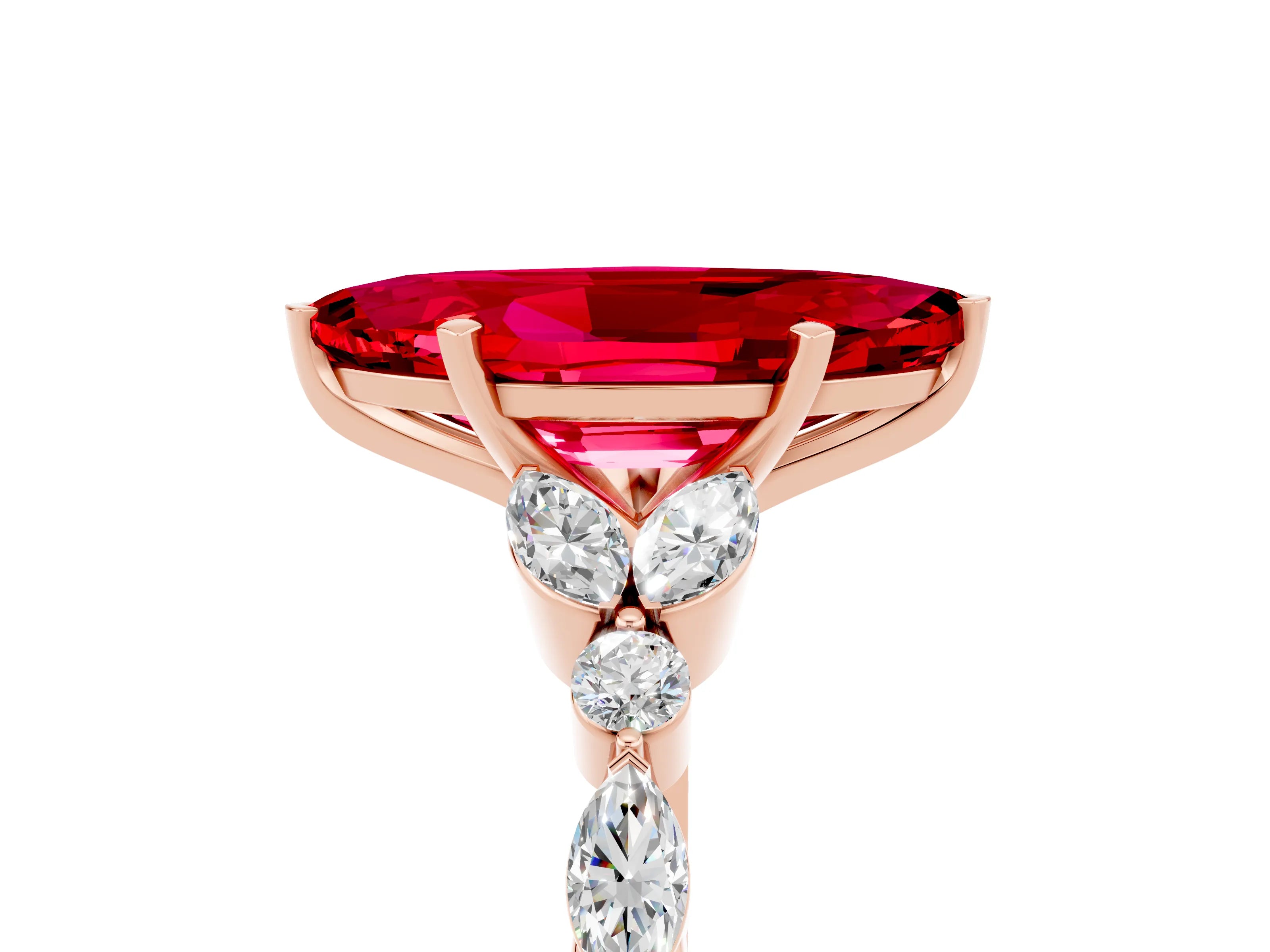 Rose gold Marquise Cut Ruby Solitaire Ring with Side Stones and Four-Prong Setting_17