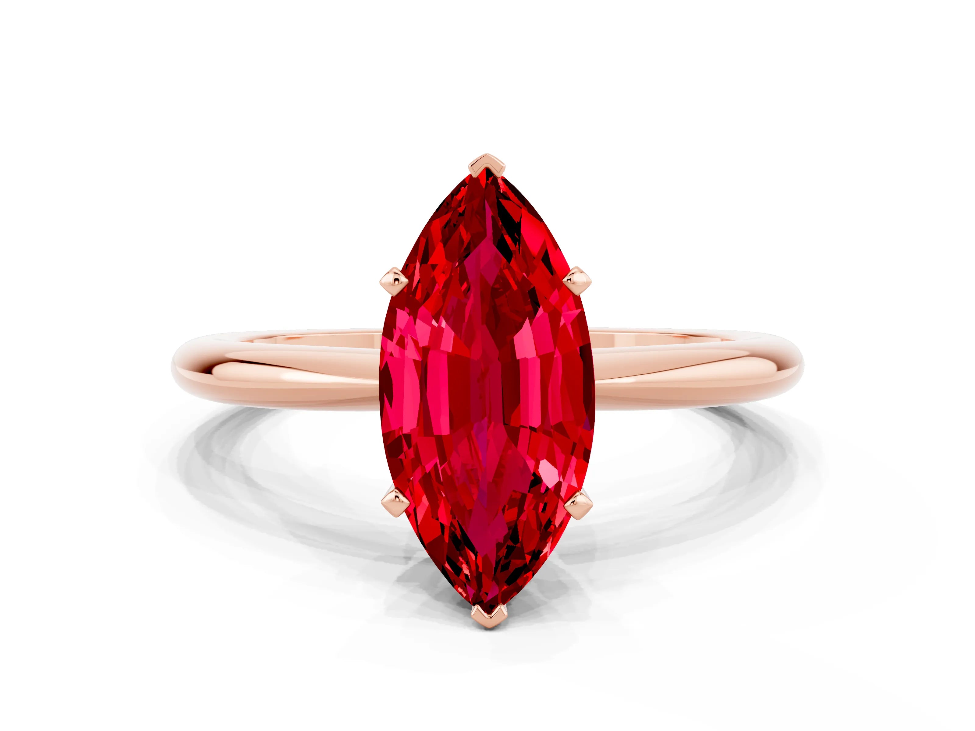 Rose gold Marquise Cut Ruby Solitaire Ring with Six-Prong Setting and Classic Band