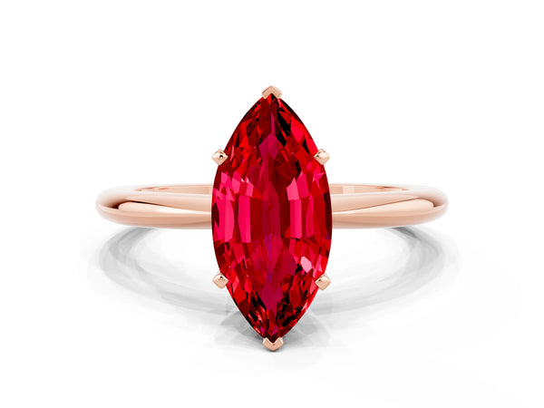 Rose gold Marquise Cut Ruby Solitaire Ring with Six-Prong Setting and Classic Band