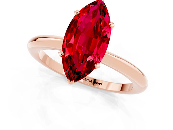 Rose gold Marquise Cut Ruby Solitaire Ring with Six-Prong Setting and Classic Band
