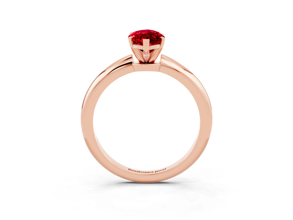 Rose gold Marquise Cut Ruby Solitaire Ring with Six-Prong Setting and Classic Band
