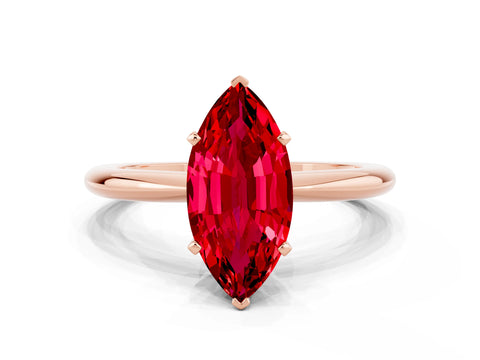 Rose gold Marquise Cut Ruby Solitaire Ring with Six-Prong Setting and Classic Band