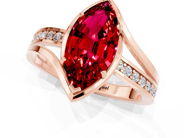 Rose gold Marquise Cut Ruby Solitaire Ring with Split Shank and Prong Setting