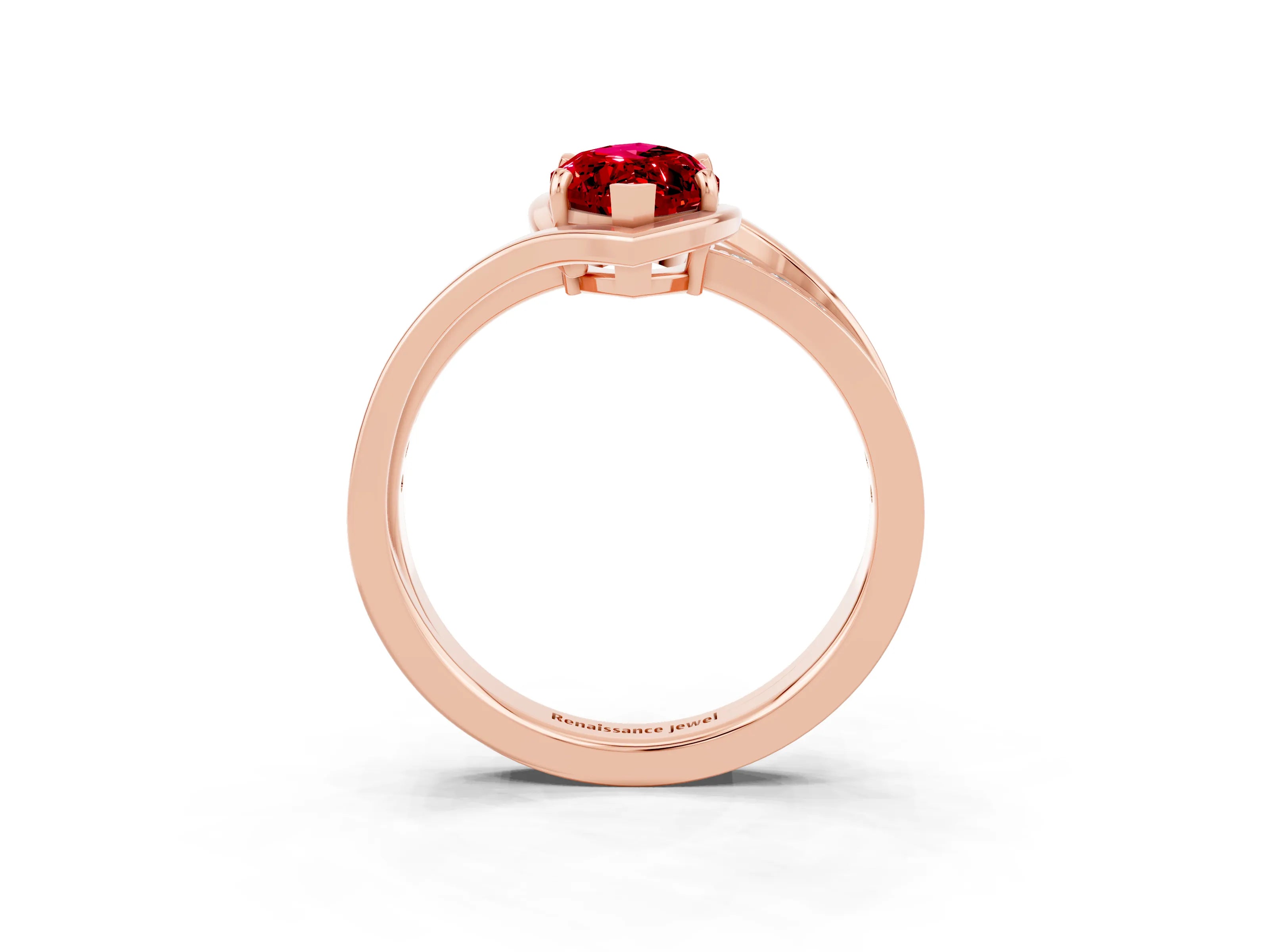Rose gold Marquise Cut Ruby Solitaire Ring with Split Shank and Prong Setting_3