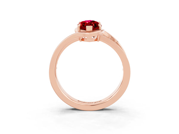 Rose gold Marquise Cut Ruby Solitaire Ring with Split Shank and Prong Setting