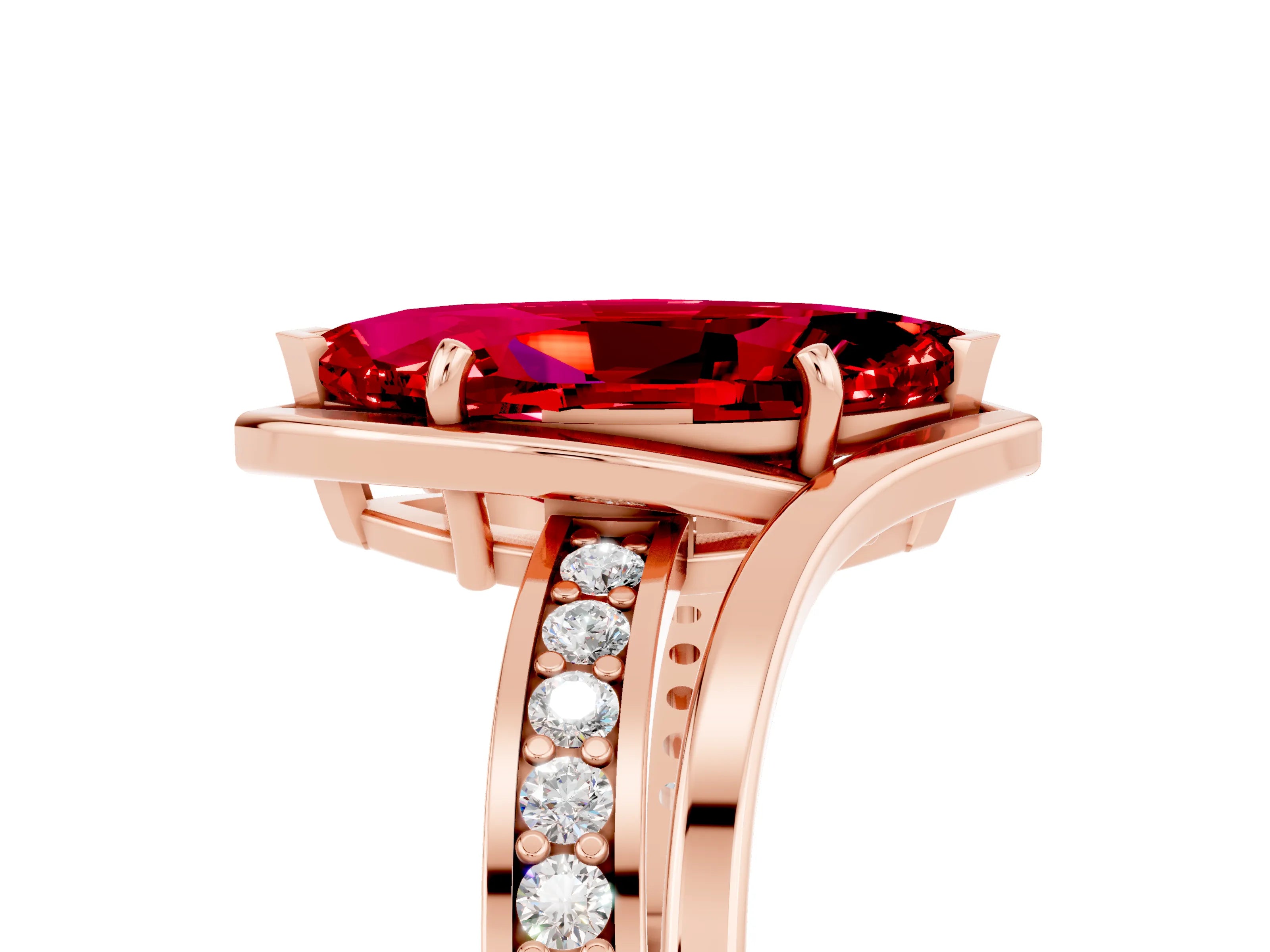 Rose gold Marquise Cut Ruby Solitaire Ring with Split Shank and Prong Setting_5