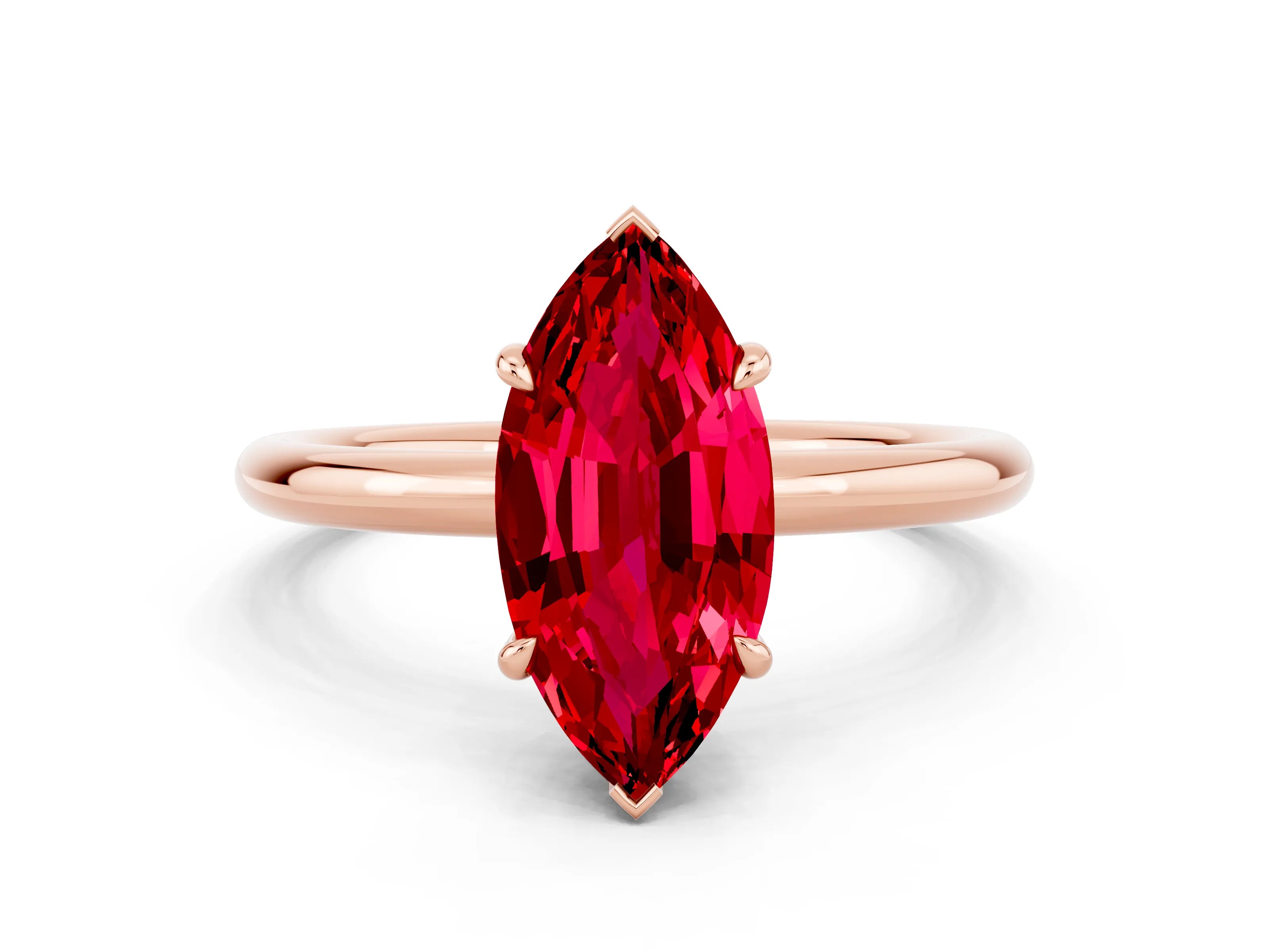 Rose gold Marquise Cut Ruby Solitaire Ring with Thin Band and Four-Prong Setting_12