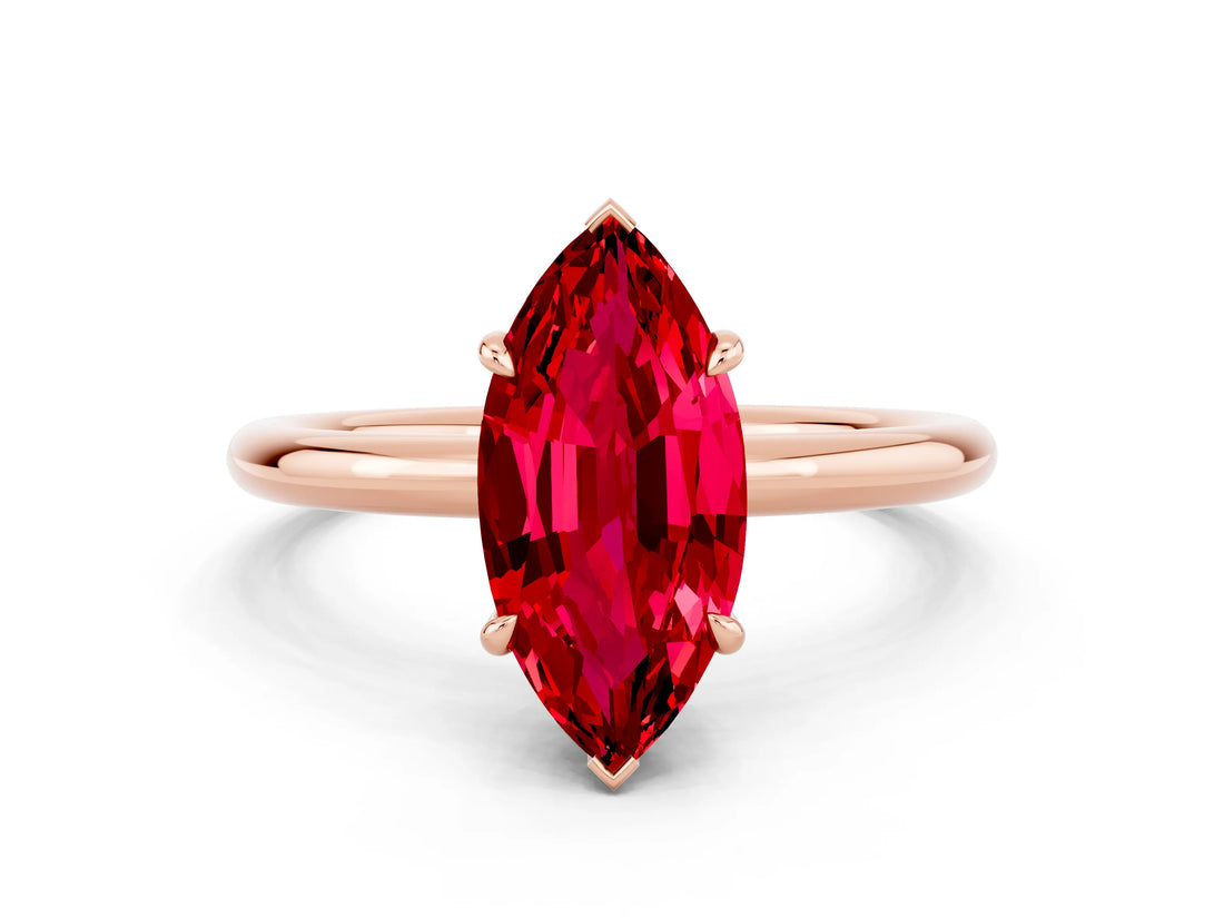 Rose gold Marquise Cut Ruby Solitaire Ring with Thin Band and Four-Prong Setting_12