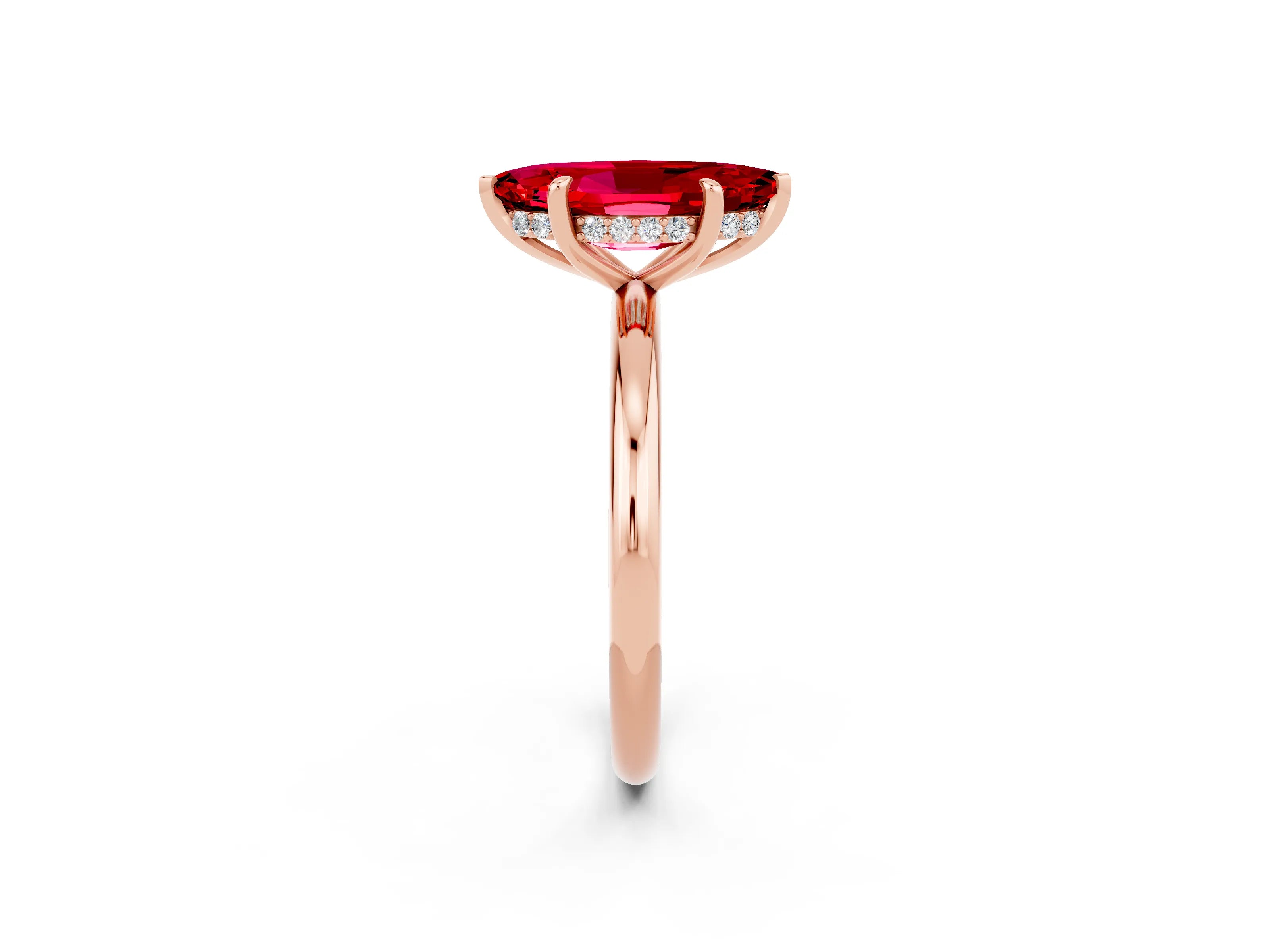 Rose gold Marquise Cut Ruby Solitaire Ring with Thin Band and Four-Prong Setting_14
