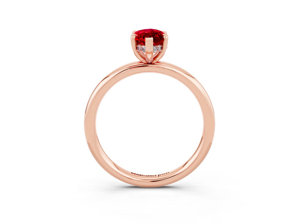 Rose gold Marquise Cut Ruby Solitaire Ring with Thin Band and Four-Prong Setting