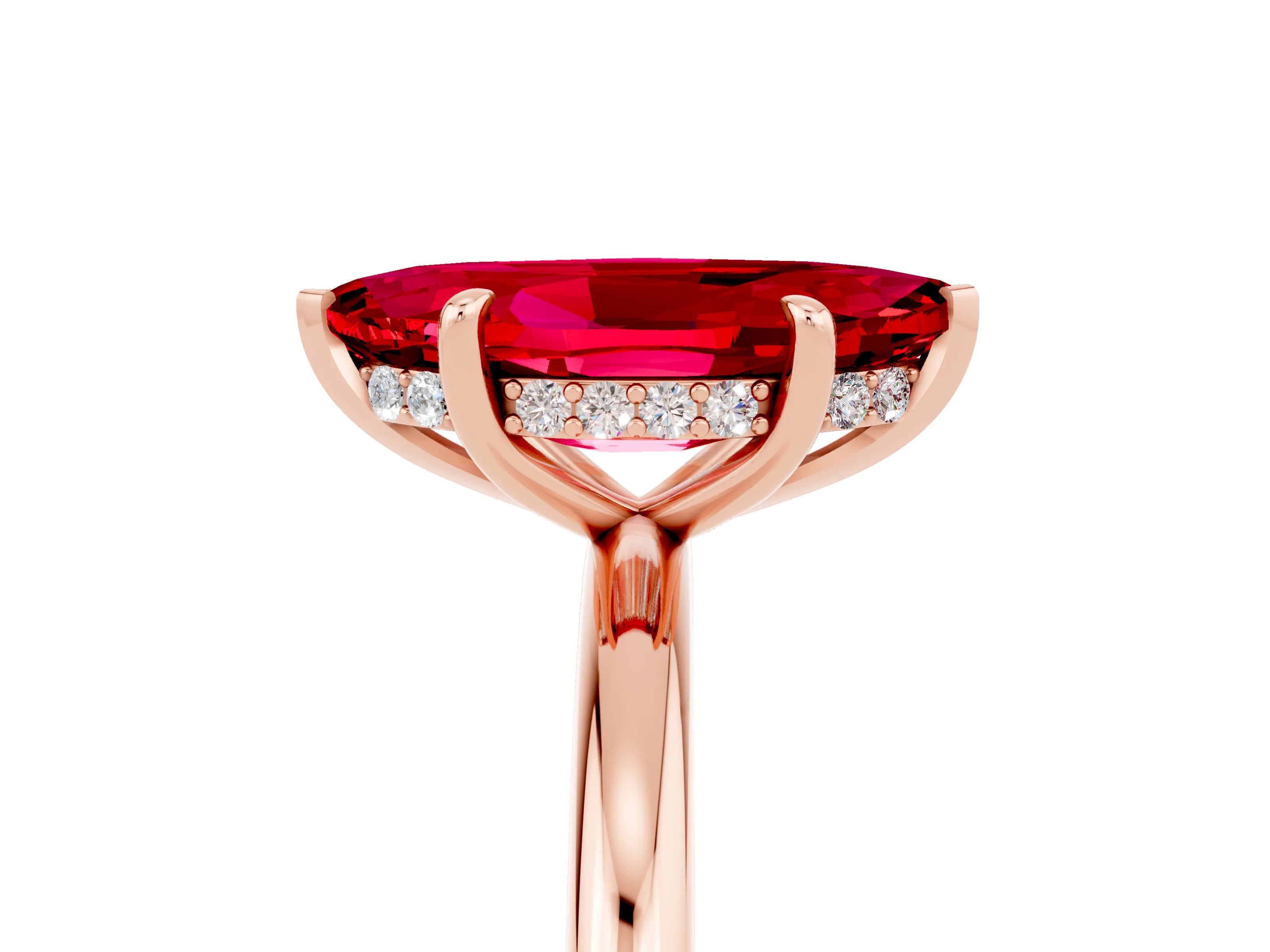 Rose gold Marquise Cut Ruby Solitaire Ring with Thin Band and Four-Prong Setting_17