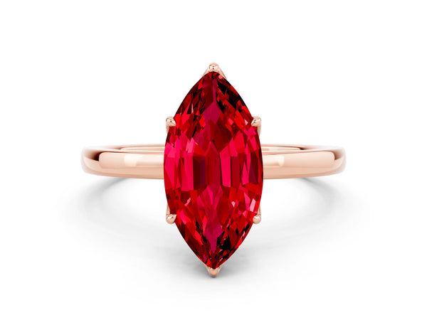 Rose gold Marquise Cut Ruby Solitaire Ring with Thin Band and Prong Setting