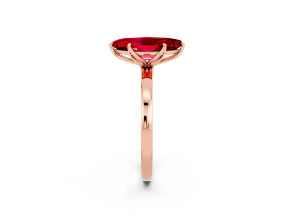 Rose gold Marquise Cut Ruby Solitaire Ring with Thin Band and Prong Setting