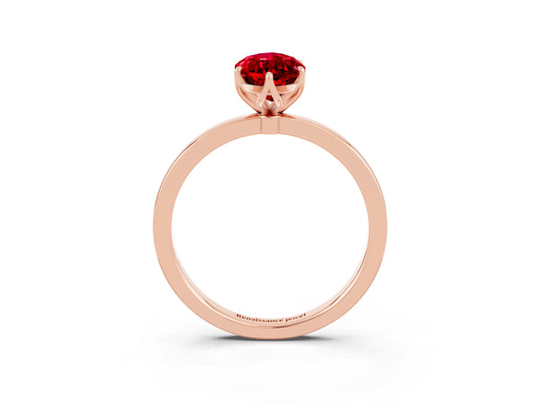 Rose gold Marquise Cut Ruby Solitaire Ring with Thin Band and Prong Setting