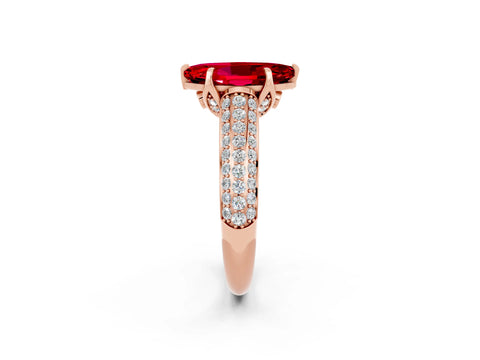 Rose gold Marquise Cut Ruby Solitaire Ring with Three-Row Pavé Band and Four-Prong Setting_14