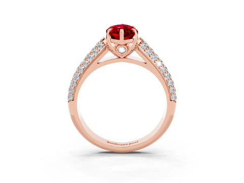 Rose gold Marquise Cut Ruby Solitaire Ring with Three-Row Pavé Band and Four-Prong Setting_15