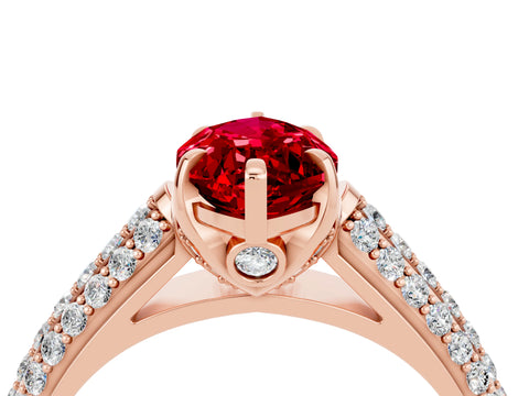 Rose gold Marquise Cut Ruby Solitaire Ring with Three-Row Pavé Band and Four-Prong Setting_16